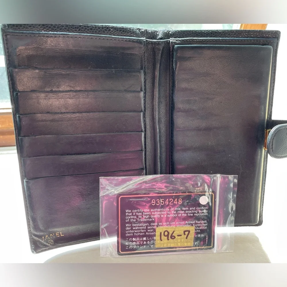 Chanel CC Caviar Leather Long Black Wallet with COA